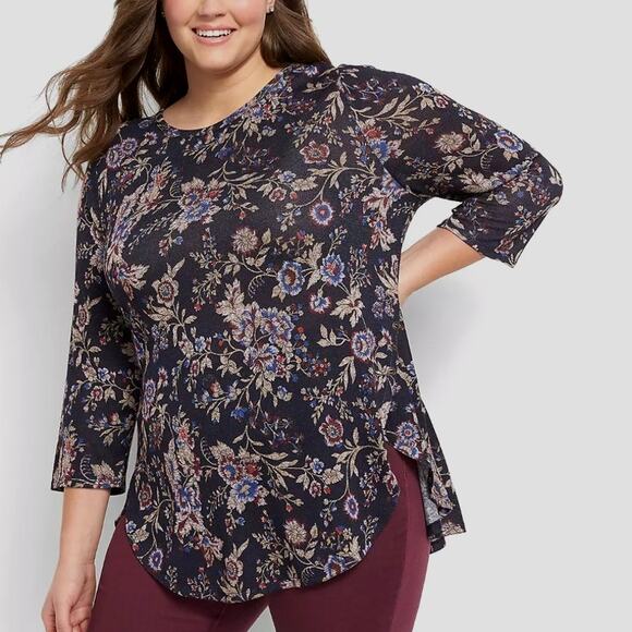 Lane Bryant Tulip-Hem Sweater Tunic Womens Size 14/16 Muted Black Multicolor Top - Picture 3 of 10